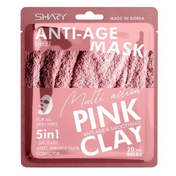 Шери Омолаживающая тканевая Маска-флюид для лица 5в1 розовая глина 25г фотография