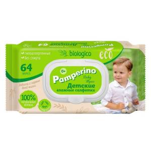 Салфетки влажные детские Памперино Eco Biologico с пластиковым клапаном 64шт